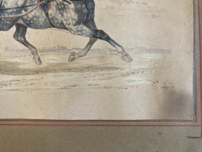 Peinture Aquarelle Sur Papier XIXe Charles DE LUNA Circa 1850 Cheval