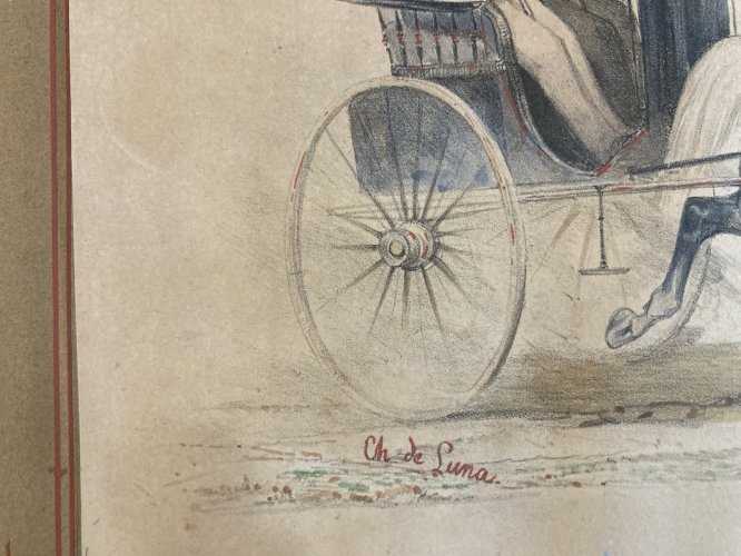 Peinture Aquarelle Sur Papier XIXe Charles DE LUNA Circa 1850 Cheval