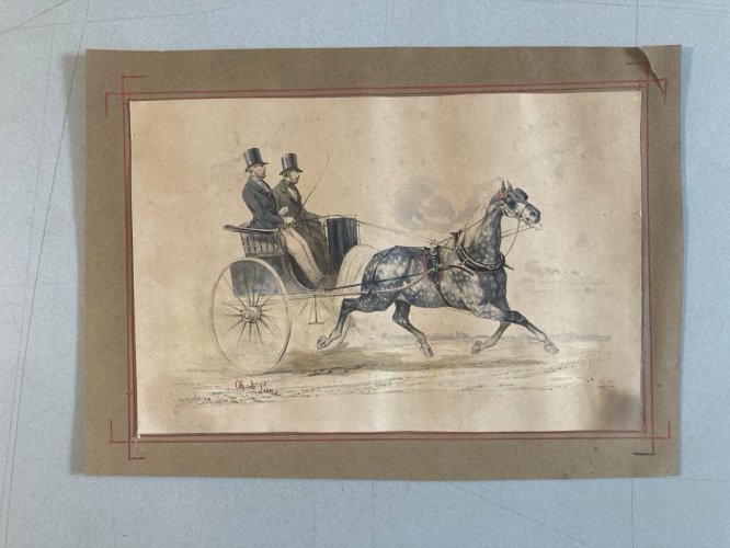 Peinture Aquarelle Sur Papier XIXe Charles DE LUNA Circa 1850 Cheval