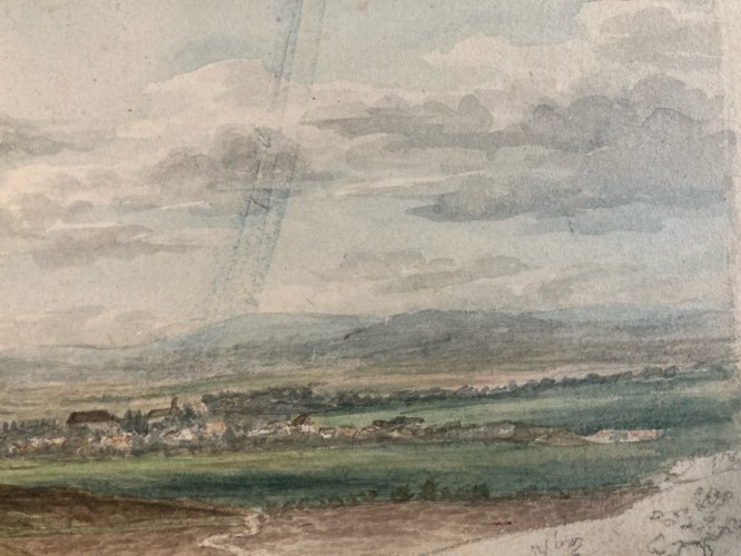 Peinture Aquarelle Sur Papier XIXe Village À Identifier Gouache Art
