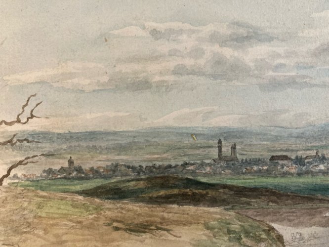 Peinture Aquarelle Sur Papier XIXe Village À Identifier Gouache Art