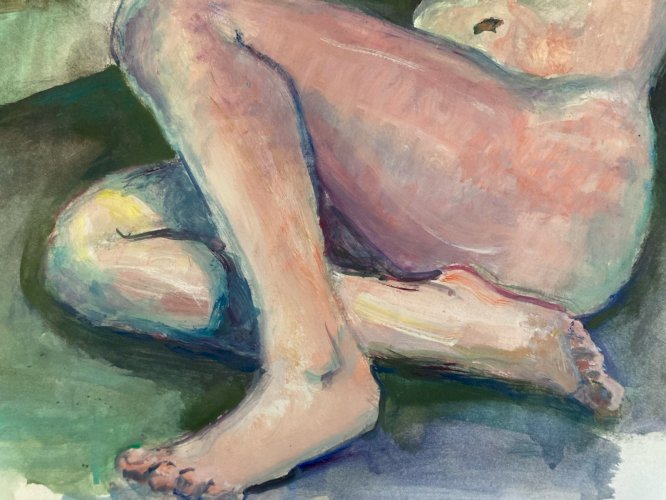 Peinture Art 1970 Gouache Corps Nu Nue Femme Erotique A Identifier