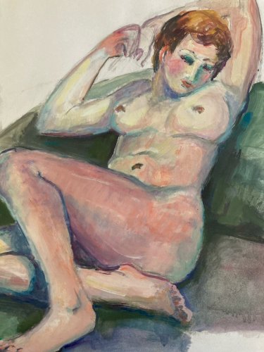 Peinture Art 1970 Gouache Corps Nu Nue Femme Erotique A Identifier