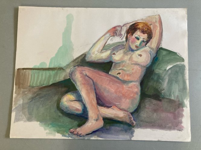 Peinture Art 1970 Gouache Corps Nu Nue Femme Erotique A Identifier