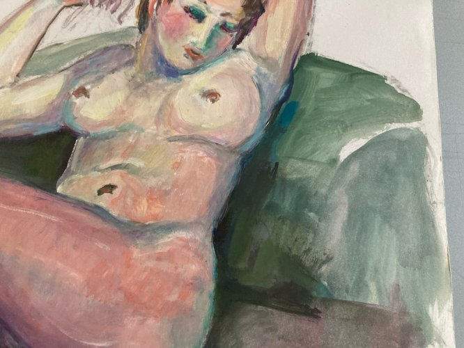 Peinture Art 1970 Gouache Corps Nu Nue Femme Erotique A Identifier