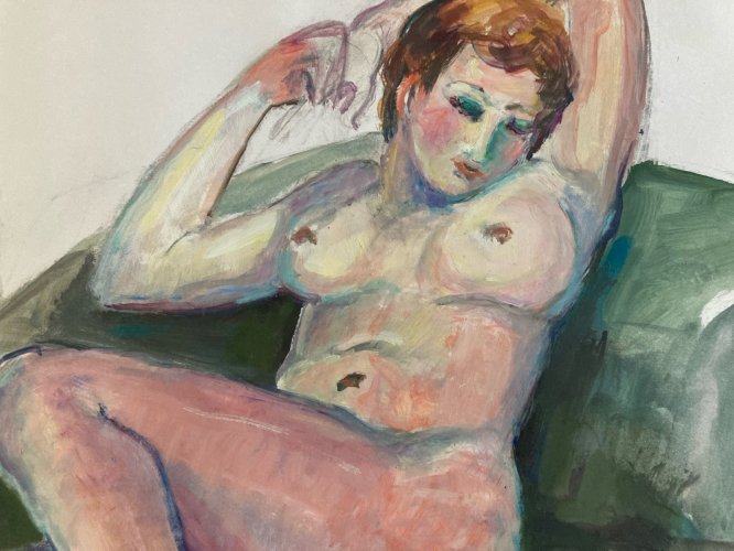 Peinture Art 1970 Gouache Corps Nu Nue Femme Erotique A Identifier