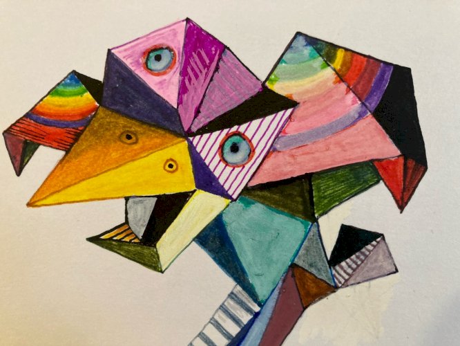 Peinture Art 1980 Gouache Papier Cubiste Post Cubisme Animal XXe Painting