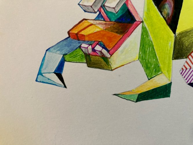 Peinture Art 1980 Gouache Papier Cubiste Post Cubisme Animal XXe Painting