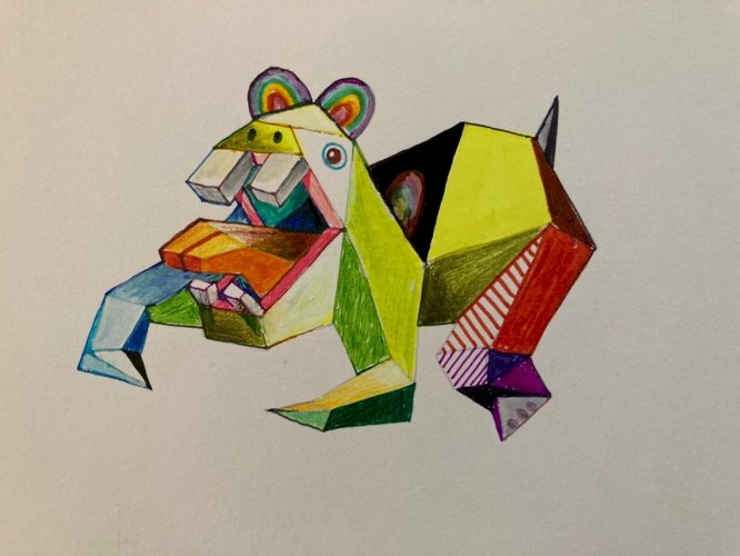 Peinture Art 1980 Gouache Papier Cubiste Post Cubisme Animal XXe Painting