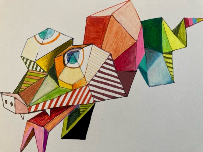 Peinture Art 1980 Gouache Papier Cubiste Post Cubisme Animal XXe Painting