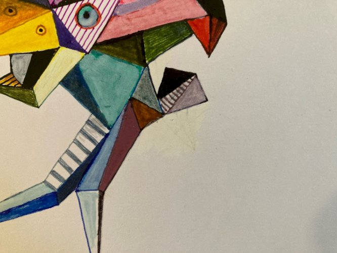 Peinture Art 1980 Gouache Papier Cubiste Post Cubisme Animal XXe Painting