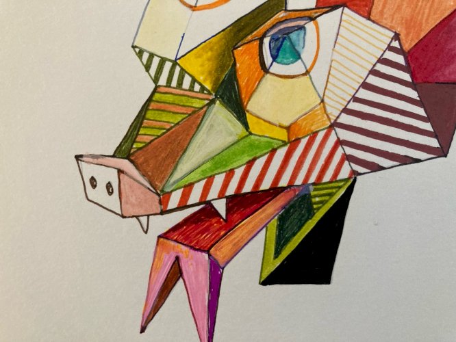 Peinture Art 1980 Gouache Papier Cubiste Post Cubisme Animal XXe Painting