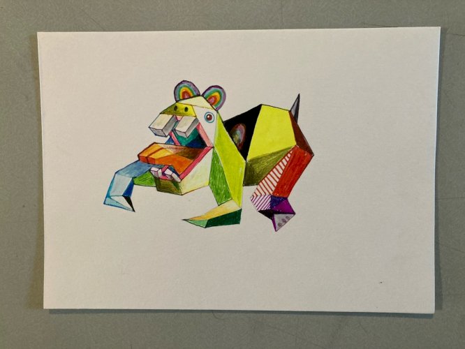 Peinture Art 1980 Gouache Papier Cubiste Post Cubisme Animal XXe Painting