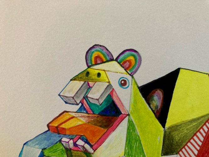 Peinture Art 1980 Gouache Papier Cubiste Post Cubisme Animal XXe Painting