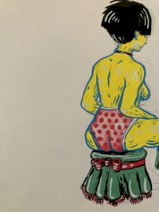 Art Painting 1980 Gouache Paper Woman Portrait Mirror 20th Century Drawing