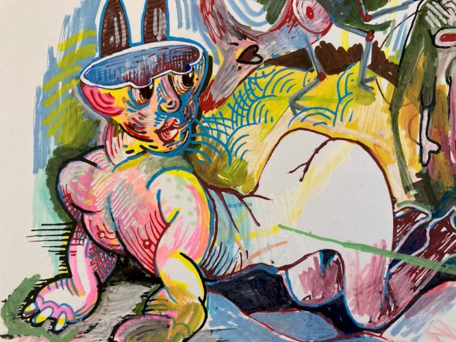 Peinture Art 1980 Gouache Papier Surréalisme Surréaliste Animal XXe Painting