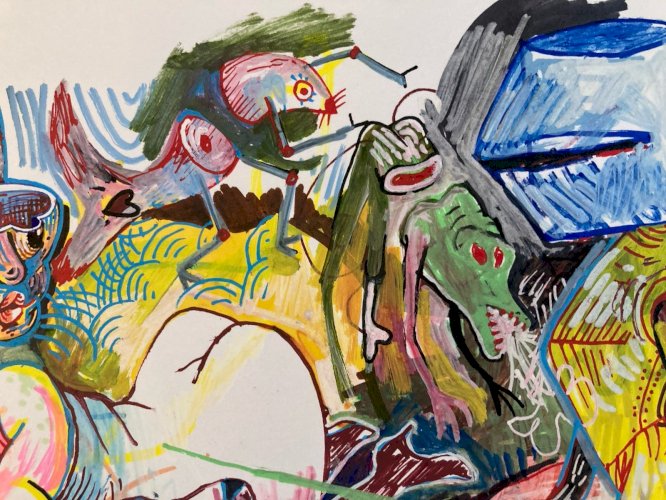 Peinture Art 1980 Gouache Papier Surréalisme Surréaliste Animal XXe Painting