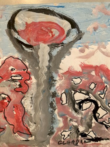 peinture Art Brut 2020 Papier Mostafa El Hadar Essaouira Expressionniste Animal