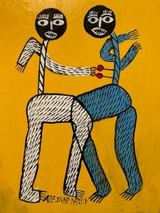 Art Brut painting Wood Azeddine Woman Man Essaouira Expressionist Animal 20th century