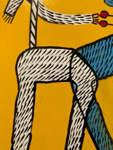 peinture Art Brut Bois Azeddine Femme Homme Essaouira Expressionniste Animal XXe