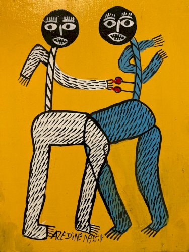 peinture Art Brut Bois Azeddine Femme Homme Essaouira Expressionniste Animal XXe