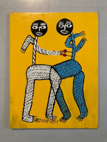 peinture Art Brut Bois Azeddine Femme Homme Essaouira Expressionniste Animal XXe