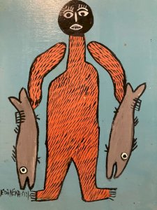 Art Brut painting Wood Azeddine Fish Fisher Essaouira Expressionist Animal