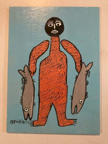 peinture Art Brut Bois Azeddine Poisson Pecheur Essaouira Expressionniste Animal