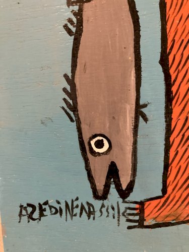 peinture Art Brut Bois Azeddine Poisson Pecheur Essaouira Expressionniste Animal