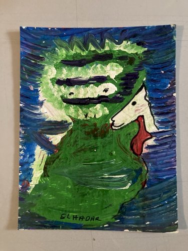 peinture Art Brut Carton 2020 Mostafa El Hadar Essaouira Expressionniste Animal