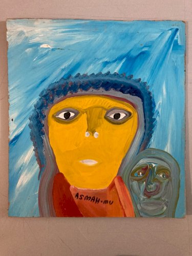 peinture Art Brut Carton Mustapha Asmah Mu Essaouira Expressionniste Maroc Naif