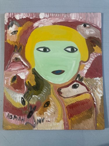 peinture Art Brut Carton Mustapha Asmah Mu Essaouira Expressionniste Maroc Naïf