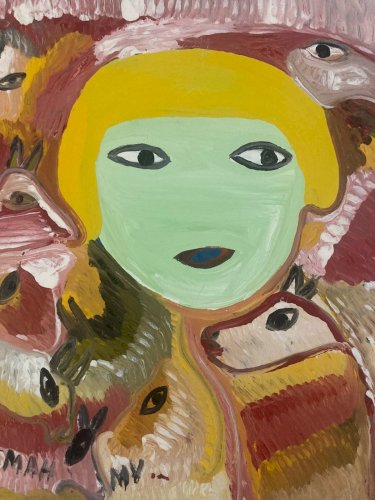 peinture Art Brut Carton Mustapha Asmah Mu Essaouira Expressionniste Maroc Naïf