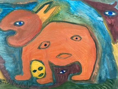 peinture Art Brut Painting Mustapha Asmah Mu Essaouira Expressionniste Maroc XXe