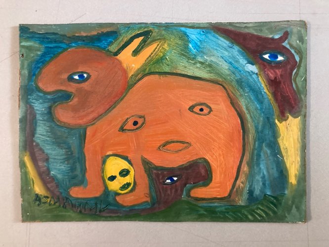 peinture Art Brut Painting Mustapha Asmah Mu Essaouira Expressionniste Maroc XXe