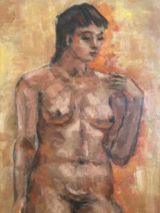 Peinture Art Femme Nue Huile Carton 1980 Expressionnisme Expressionniste