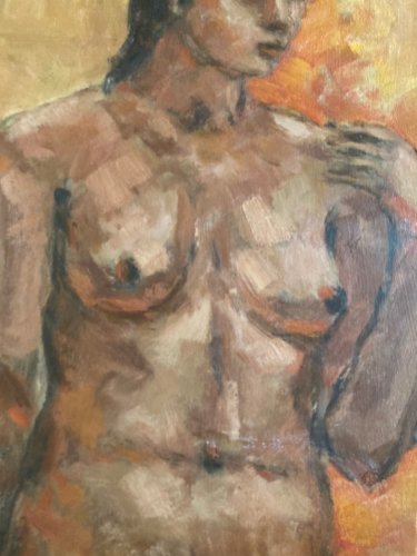 Peinture Art Femme Nue Huile Carton 1980 Expressionnisme Expressionniste