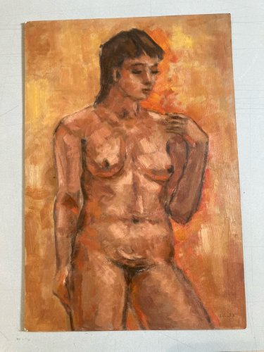 Peinture Art Femme Nue Huile Carton 1980 Expressionnisme Expressionniste