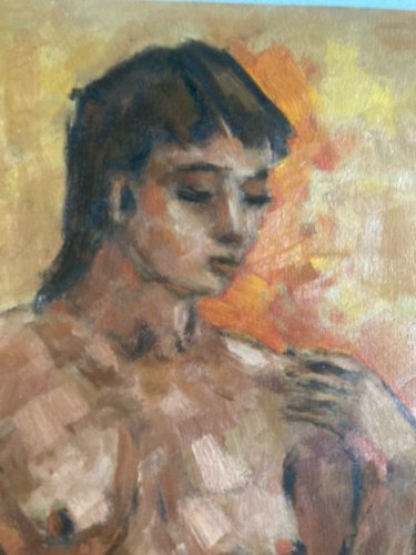 Peinture Art Femme Nue Huile Carton 1980 Expressionnisme Expressionniste