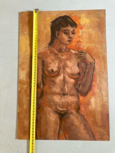 Peinture Art Femme Nue Huile Carton 1980 Expressionnisme Expressionniste