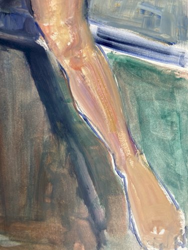 Peinture Art Gouache 1970  Corps Nu Nue Assis Erotique Femme A Identifier