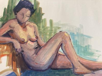 Peinture Art Gouache 1970  Corps Nu Nue Erotique Femme  A Identifier