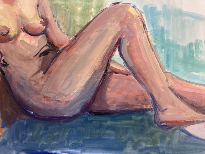 Peinture Art Gouache 1970  Corps Nu Nue Erotique Femme  A Identifier