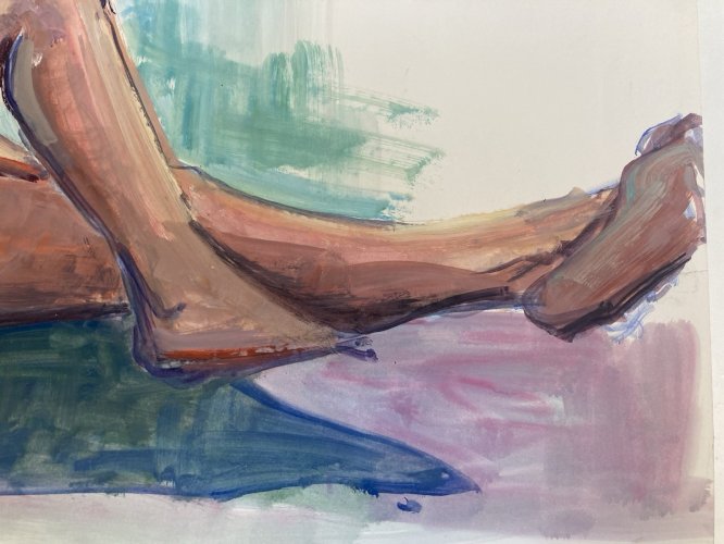 Peinture Art Gouache 1970  Corps Nu Nue Erotique Femme  A Identifier