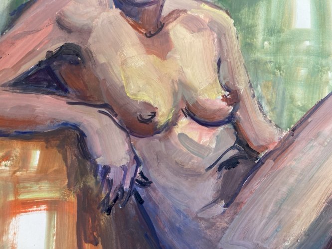 Peinture Art Gouache 1970  Corps Nu Nue Erotique Femme  A Identifier