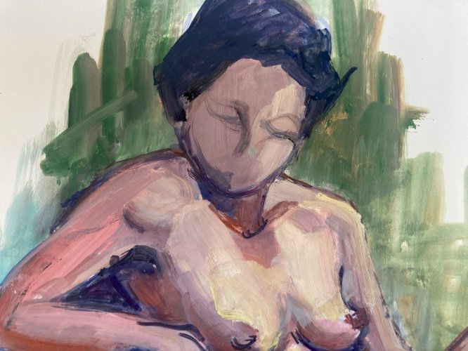 Peinture Art Gouache 1970  Corps Nu Nue Erotique Femme  A Identifier