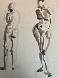 Peinture Art Gouache 1970  Corps Nu Nue Erotique Femme Atelier XXe