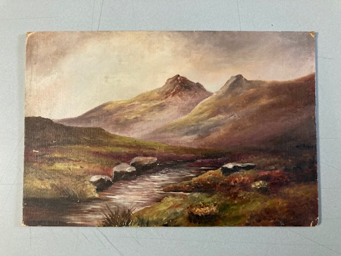 Peinture Art Huile Carton 1940 Fauve Plymouth Angleterre Moors Devon