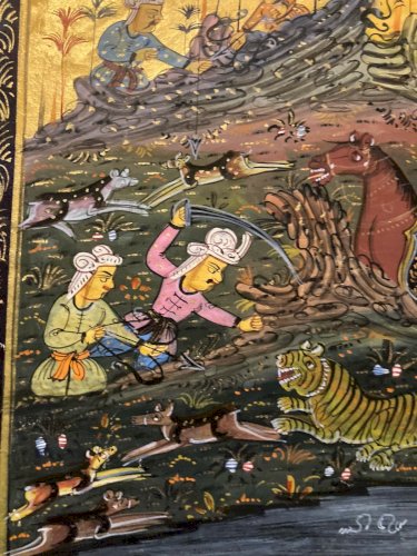 Peinture Art Perse Illustration 1900 Orient Orientaliste Chasse Tigre