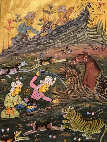 Peinture Art Perse Illustration 1900 Orient Orientaliste Chasse Tigre